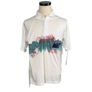 Nike Vintage 80S Grid Print Polo Shirt White Mercerized Cotton Rare Deadstock M